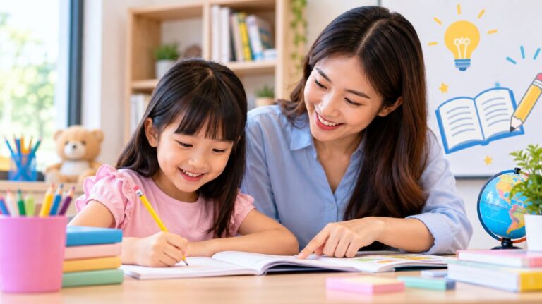 Primary 2 English Tuition Teacher and Student